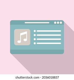 Vector plano del icono de la lista de reproducción de portátiles. Audio musical. Lista de reproducción de escucha