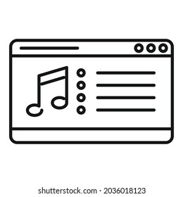 Vector de contorno de icono de lista de reproducción de portátiles. Audio musical. Lista de reproducción de escucha