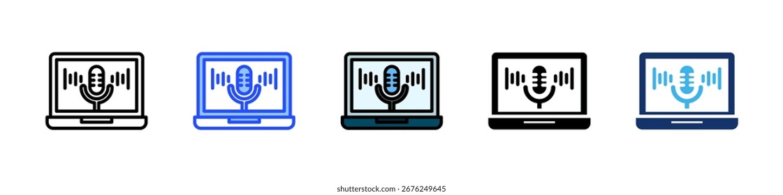 Coleção De Ícones De Podcast De Laptop Com Vários Estilos