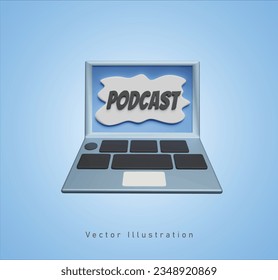 Laptop mit Podcast-Bildschirm, 3D-Vektorgrafik