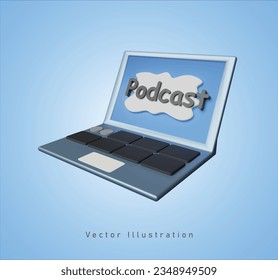 portátil con pantalla de podcast en ilustración vectorial 3d