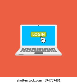 Laptop with pointer clicking on LOGIN button -vector illustration