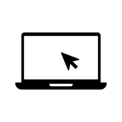 Laptop with pointer or cursor icon isolated. Notebook screen template. Display with clicking mouse on white background.
