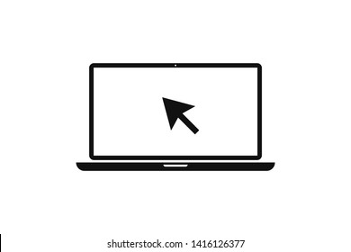 Laptop with pointer or cursor icon isolated. Notebook screen template. Display with clicking mouse. EPS 10