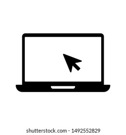 Laptop with pointer or cursor icon isolated. Notebook screen template. Display with clicking mouse on white background.