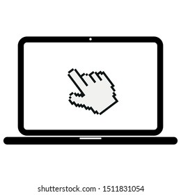 Laptop with pointer or cursor icon isolated. Notebook screen template.