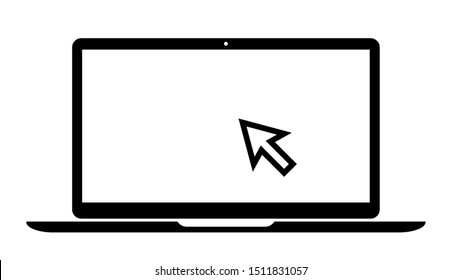 Laptop with pointer or cursor icon isolated. Notebook screen template.