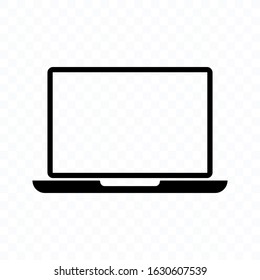 Laptop with pointer or cursor icon isolated. Notebook screen template. Display with clicking mouse on white background.