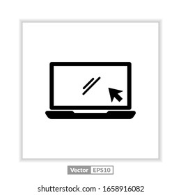 Laptop with pointer or cursor icon isolated. Notebook screen template. Display with clicking mouse on white background.