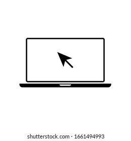 Laptop with pointer or cursor icon isolated on awhite background. Notebook screen template. Display with clicking mouse. EPS 10