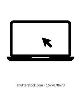 Laptop with pointer or cursor icon isolated. Notebook screen template. Display with clicking mouse on white background.