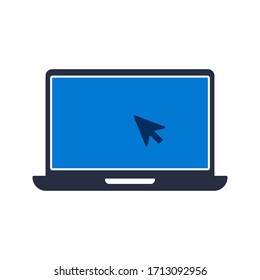 Laptop with pointer or cursor icon isolated. Notebook screen template. Display with clicking mouse on white background.