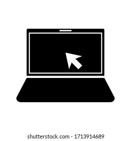 Laptop with pointer or cursor icon isolated. Notebook screen template. Display with clicking mouse on white background. eps 10