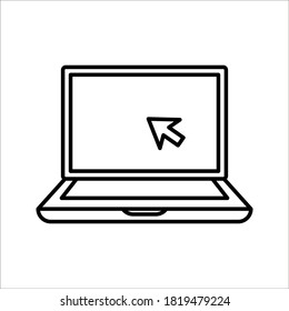 Laptop with pointer or cursor icon isolated. Notebook screen template. Display with clicking mouse on white background