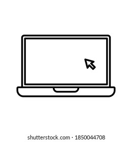 Laptop with pointer or cursor icon isolated. Notebook screen template. Display with clicking mouse. vector illustration