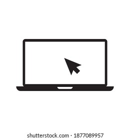 Laptop with pointer or cursor icon isolated. Notebook screen template. Display with clicking mouse