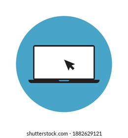 Laptop with pointer or cursor icon isolated. Notebook screen template. Display with clicking mouse