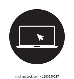 Laptop with pointer or cursor icon isolated. Notebook screen template. Display with clicking mouse