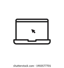 Laptop with pointer or cursor icon isolated on white background. Notebook screen template. Display with clicking mouse, technology business concept 