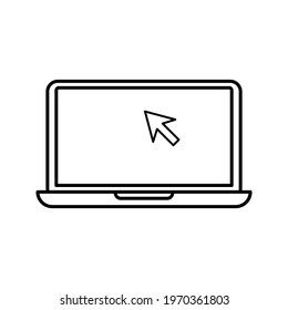 Laptop with pointer or cursor icon isolated. Notebook screen template. Display with clicking mouse color editable
