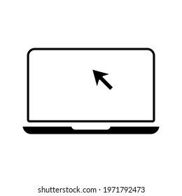Laptop with pointer or cursor icon isolated. Notebook screen template. Display with clicking mouse color editable