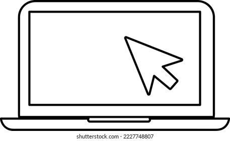 Laptop with pointer or cursor icon isolated. Notebook screen template. Display with clicking mouse on white background 