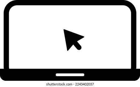 Laptop with pointer or cursor icon isolated. Notebook screen template. Display with clicking mouse on white background.