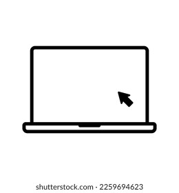 Laptop with pointer or cursor icon isolated. Notebook screen template. Display with clicking mouse on white background.