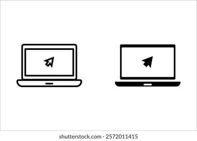 Laptop with pointer or cursor icon isolated. Notebook screen template. Display with clicking mouse for mobile concept and web design. 