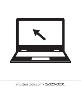 Laptop with pointer or cursor icon isolated. Notebook screen template. Display with mouse click on white background.