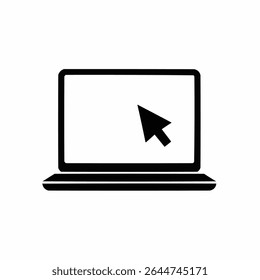 Laptop with pointer or cursor icon isolated on white background. 