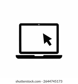Laptop with pointer or cursor icon isolated on white background. 