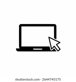 Laptop with pointer or cursor icon isolated on white background. 