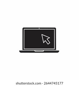 Laptop with pointer or cursor icon isolated on white background. 