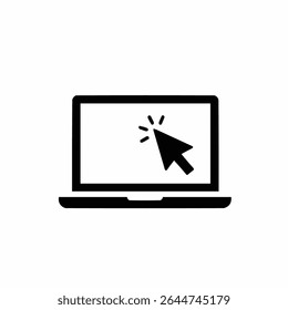 Laptop with pointer or cursor icon isolated on white background. 