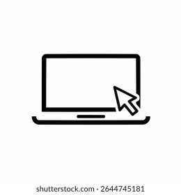 Laptop with pointer or cursor icon isolated on white background. 