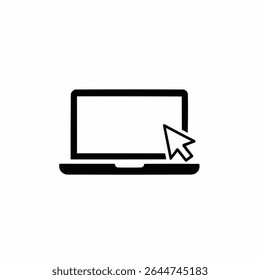 Laptop with pointer or cursor icon isolated on white background. 
