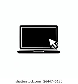 Laptop with pointer or cursor icon isolated on white background. 