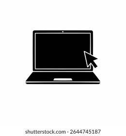 Laptop with pointer or cursor icon isolated on white background. 