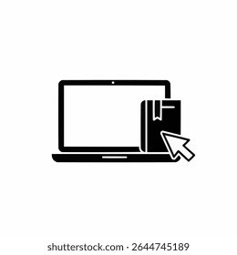 Laptop with pointer or cursor icon isolated on white background. 