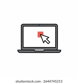 Laptop with pointer or cursor icon isolated on white background. 