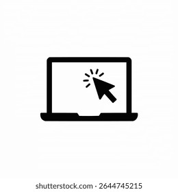Laptop with pointer or cursor icon isolated on white background. 