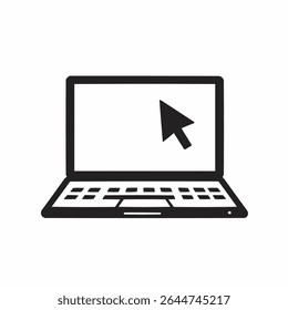 Laptop with pointer or cursor icon isolated on white background. 