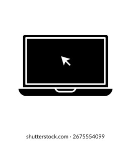 Laptop with pointer or cursor icon isolated. Notebook screen template. Display with clicking mouse on white background
