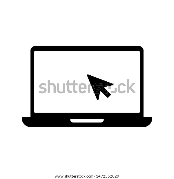 Laptop\
with pointer or cursor icon isolated. Notebook screen template.\
Display with clicking mouse on white\
background.
