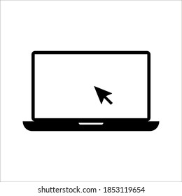 Laptop with pointer cursor icon. Notebook screen template, vector illustration. color editable