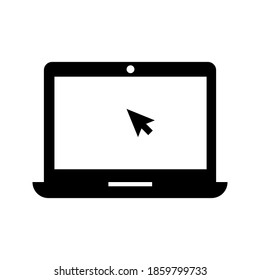 Laptop with pointer cursor icon. Notebook screen template and clicking mouse