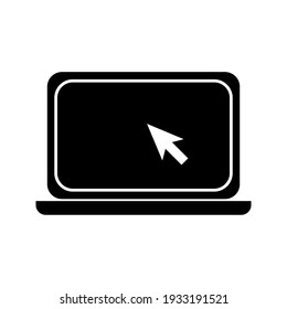 Laptop with pointer cursor icon. Notebook screen template and clicking mouse on white background.