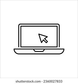 Laptop with pointer or cursor icon on white background. Display with clicking mouse, EPS 10