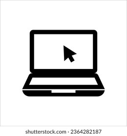 Laptop with pointer or cursor icon on white background. Display with clicking mouse, EPS 10